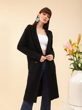 Women Black Full Sleeves Shawl Collar Knee Length Shrug