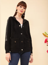 Women Black Full Sleeves Hooded Jacket 