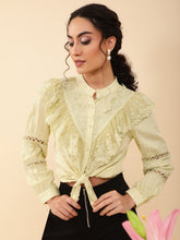 Women Pista Lace and Ruffle Cotton Blend Shirt