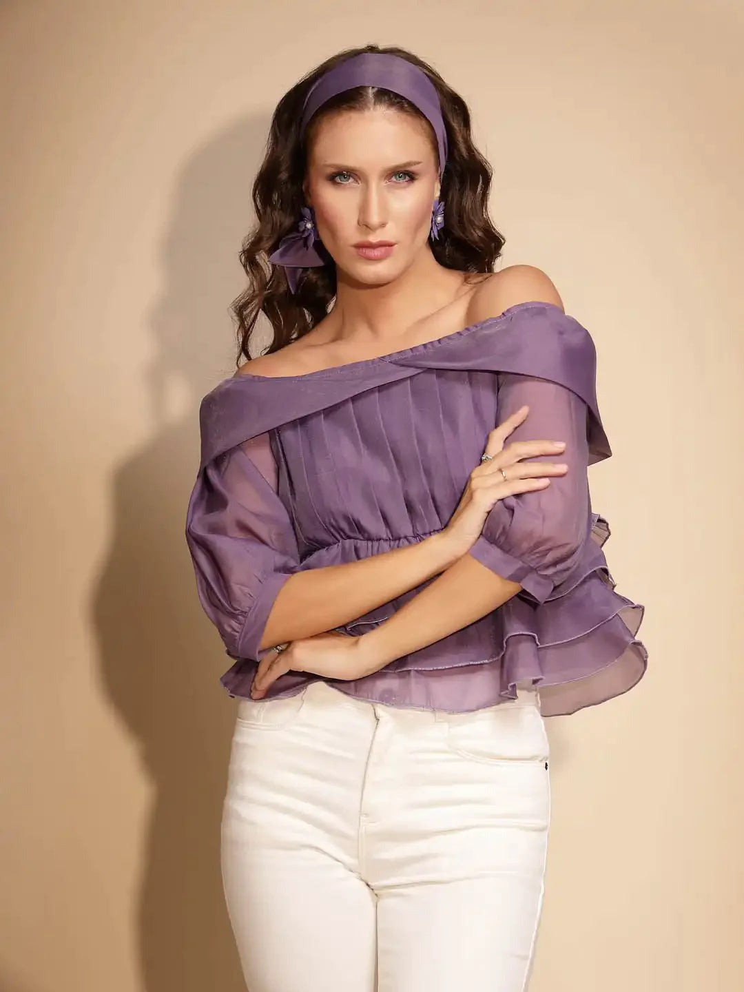 Brown ester Off-Shoulder Top - Global Republic