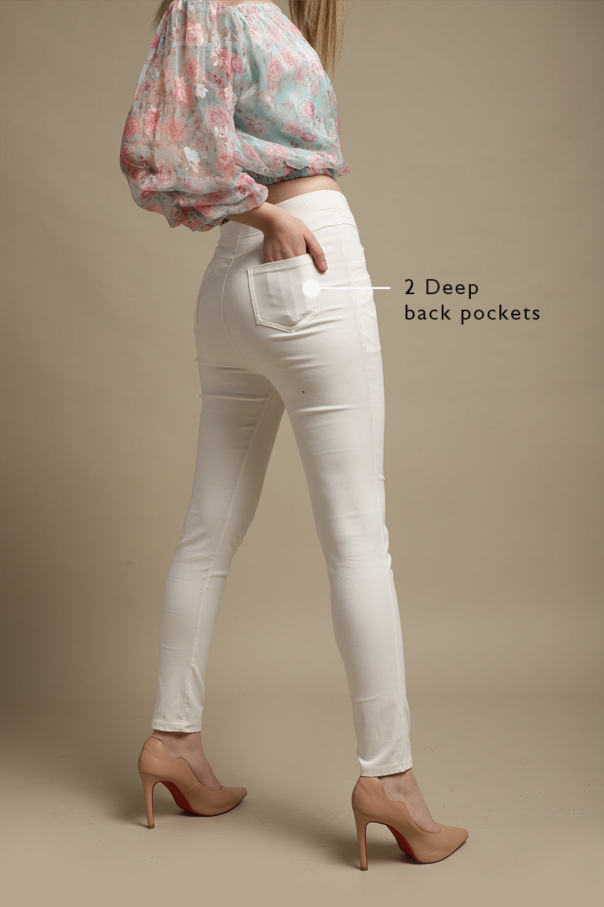 Mid Rise Stretchable Jeggings (White)