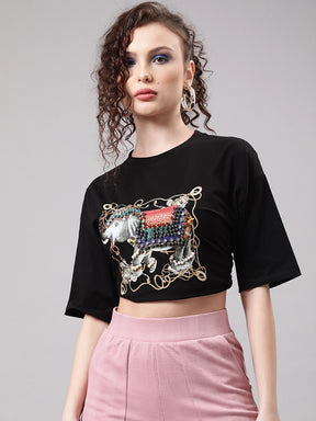 women black animation elephant tee t shirt