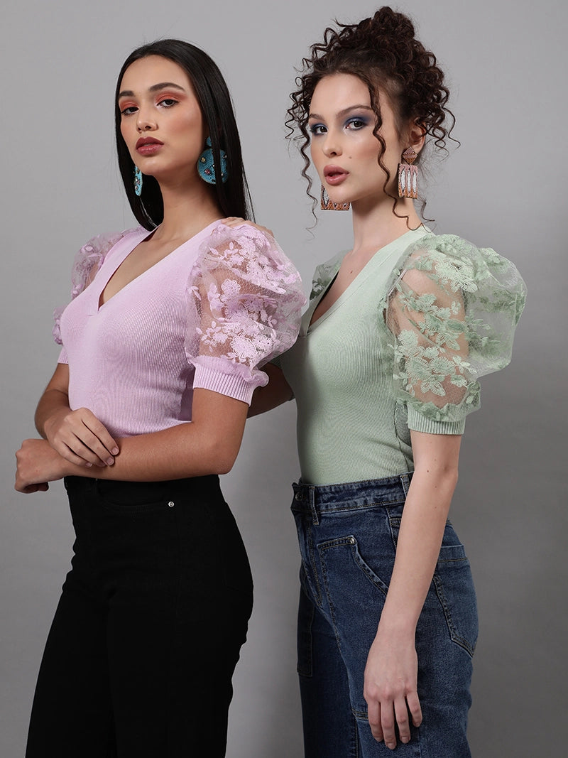 Women Pastel Green Knit Top - Global Republic