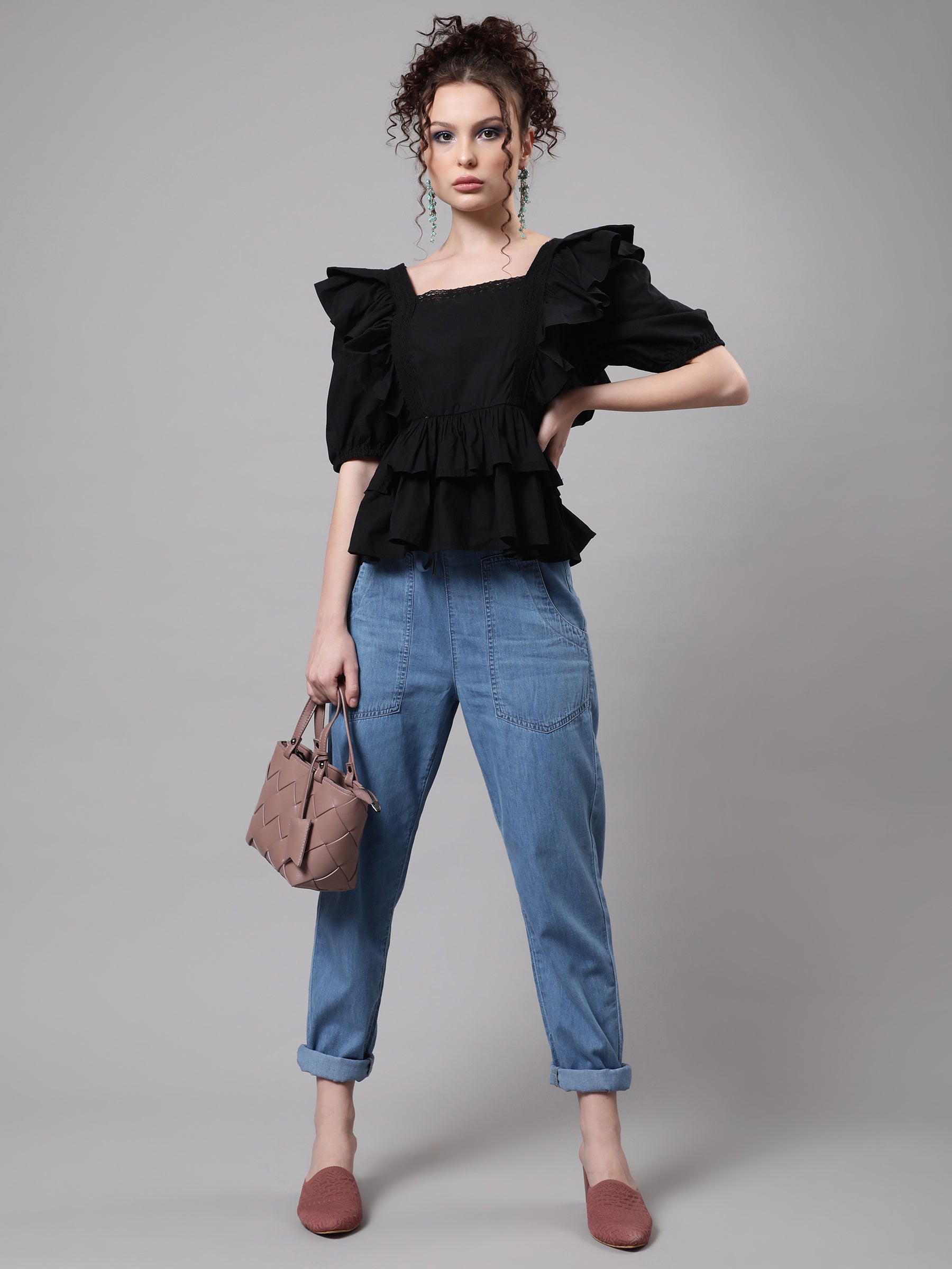 Women Butterfly Peplum Blouson Top