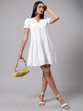women white schiffli cotton skater dress