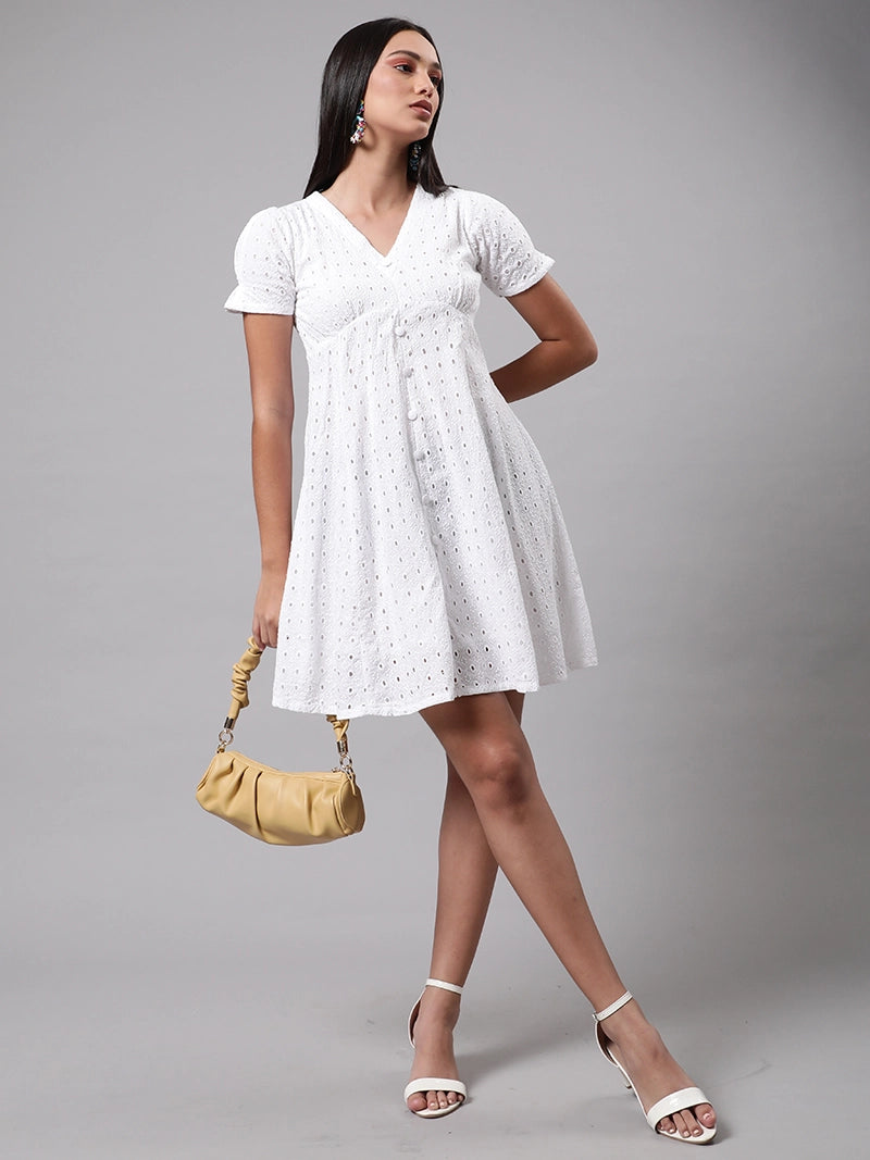women white schiffli cotton skater dress