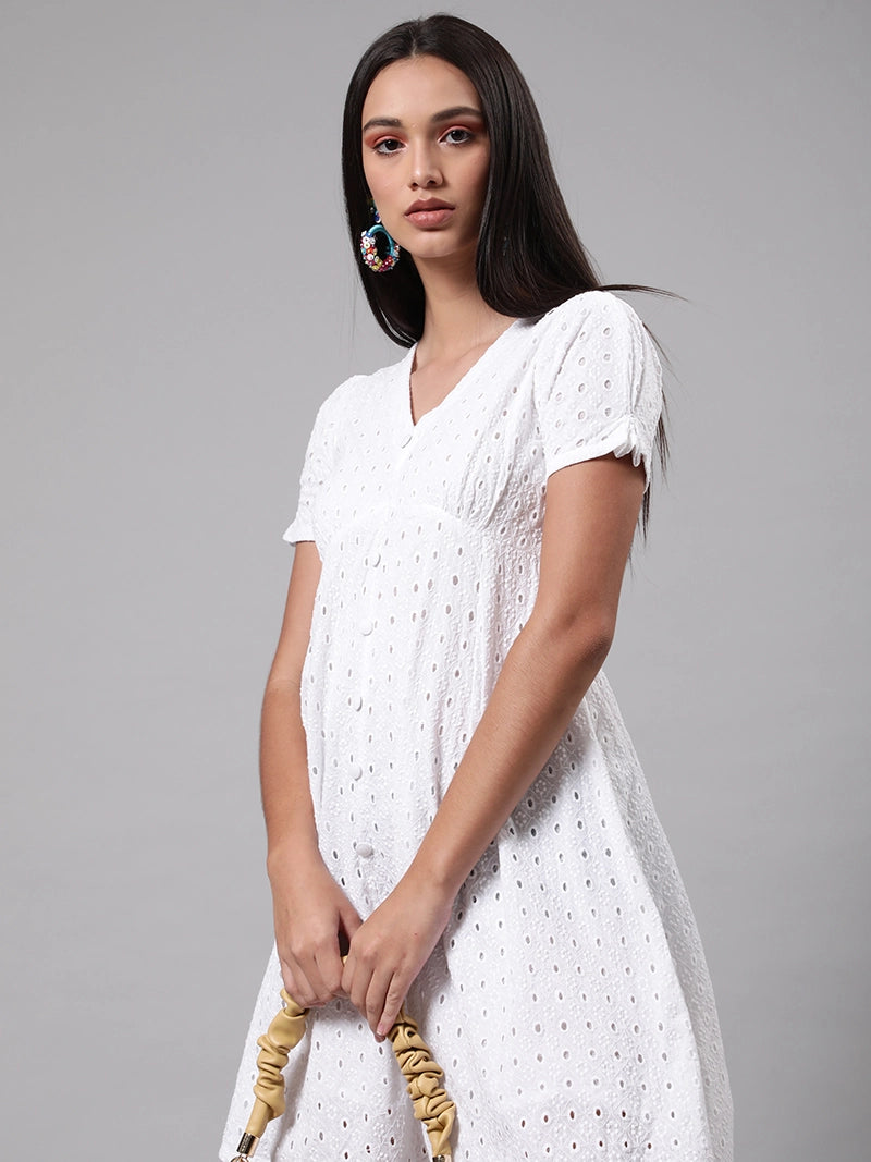women white schiffli cotton skater dress