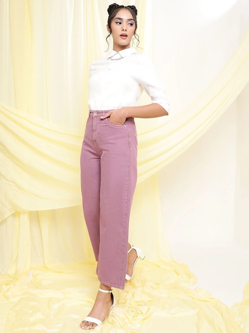 purple loose fit ultra flared jeans for women