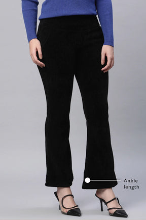 Black Cordroy High Rise Bootcut Jegging