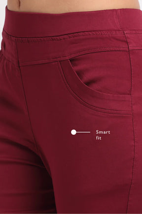 Women Maroon Mid-Rise Ankle Length Stretchable Jegging