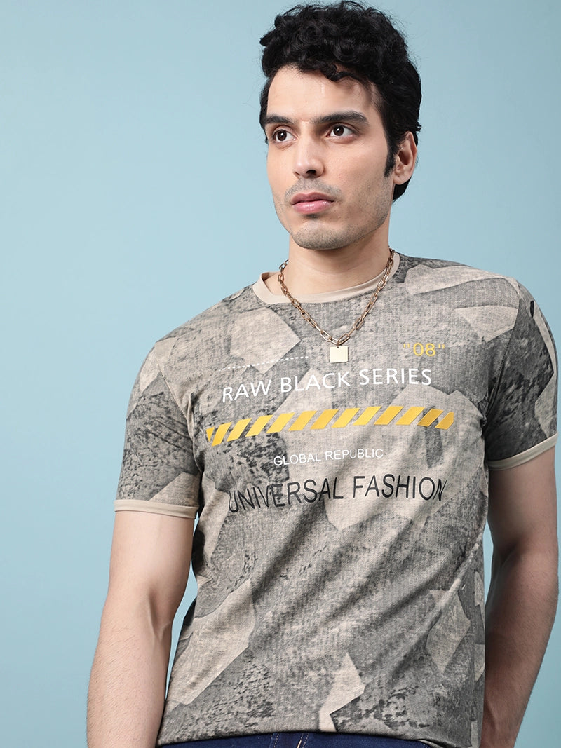 Men Beige Alpha Printed T-Shirt - Global Republic