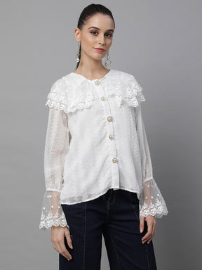 women white polyester embroidered shirt