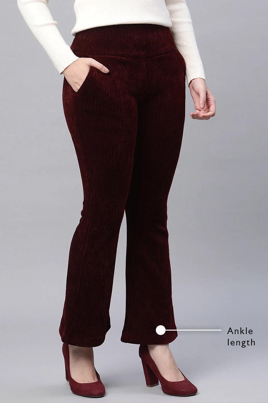 Wine Cordroy High Rise Bootcut Jegging