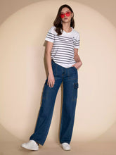 Women Mom-Fit Straight Leg Stretchable Dark Blue Jeans