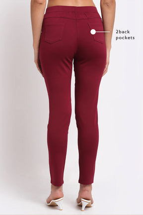 Women Maroon Mid-Rise Ankle Length Stretchable Jegging