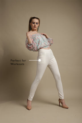 High Waisted White Jeggings for Women