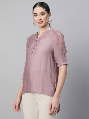Women Asymmetric Hem Onion Pink Kurta Top