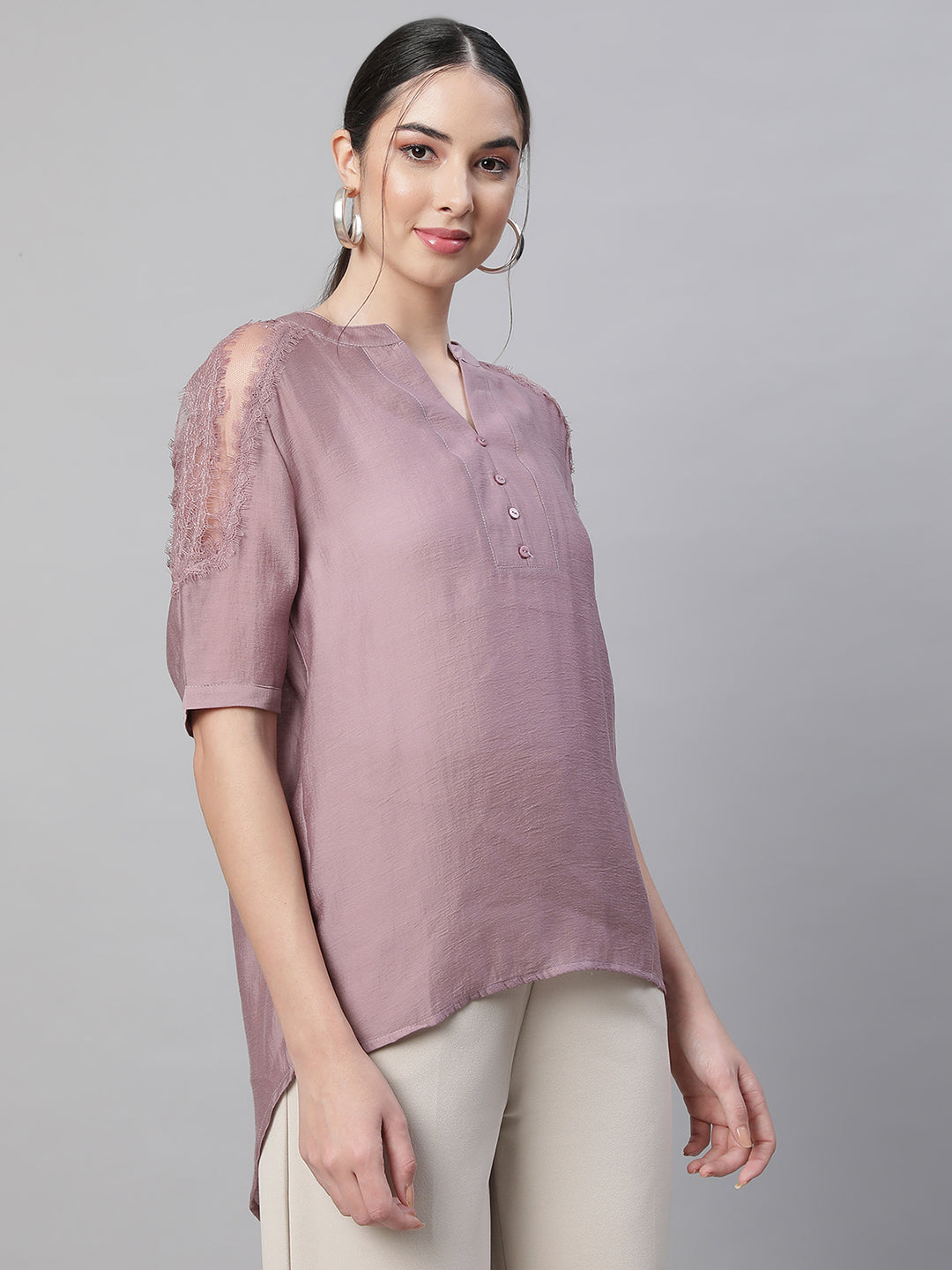 Women Asymmetric Hem Kurta Top - Global Republic