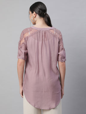 Women Asymmetric Hem Onion Pink Kurta Top