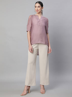 Women Asymmetric Hem Onion Pink Kurta Top