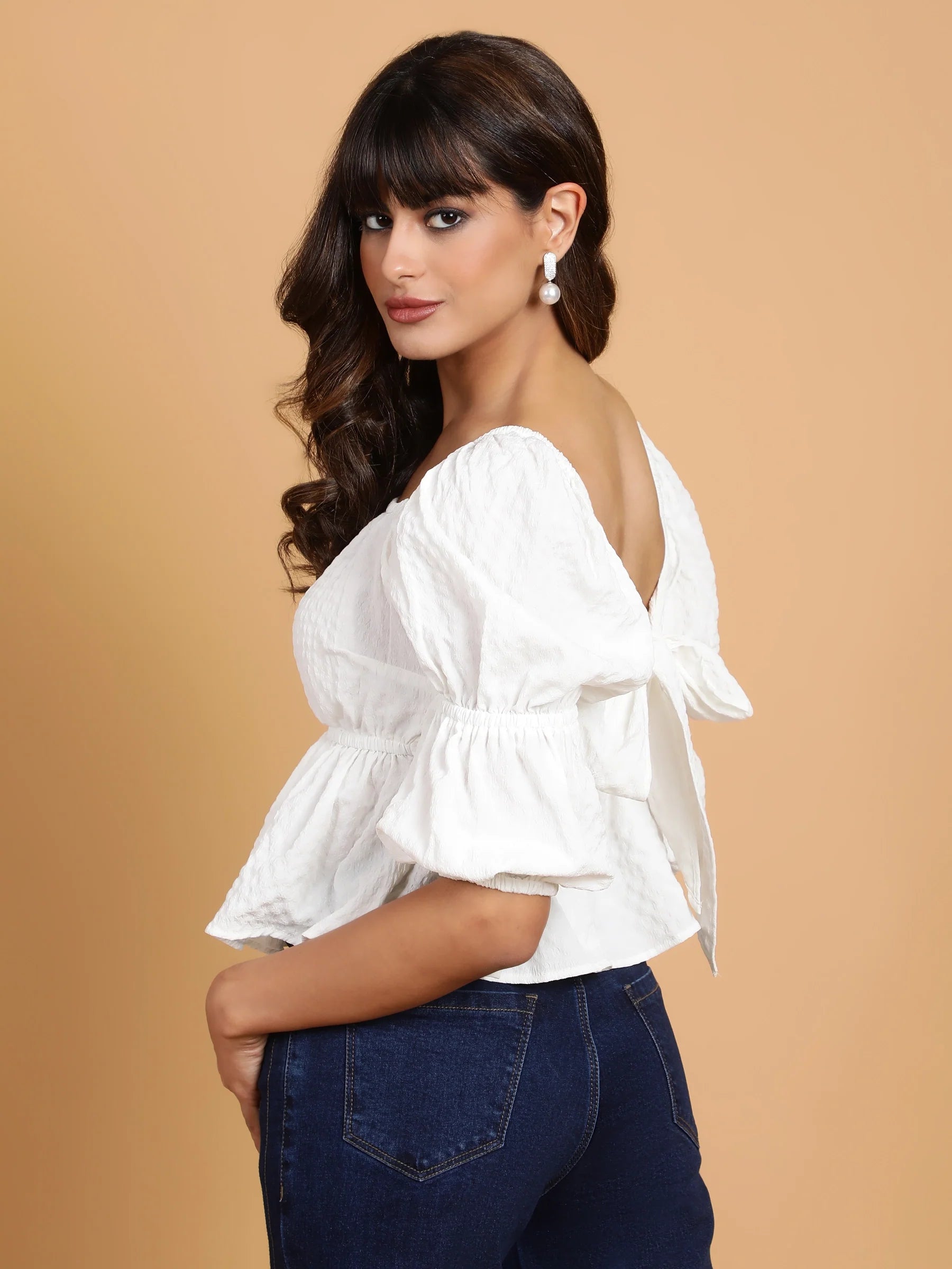 Green Off-Shoulder Peplum Top