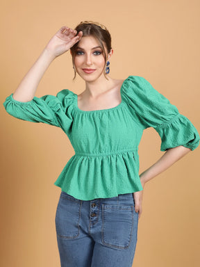 Green Off-Shoulder Peplum Top