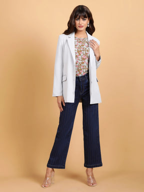 Women Grey Notched Collar Cotton Formal Coat