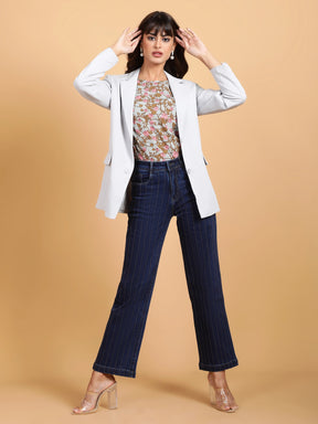 Women Grey Notched Collar Cotton Formal Coat
