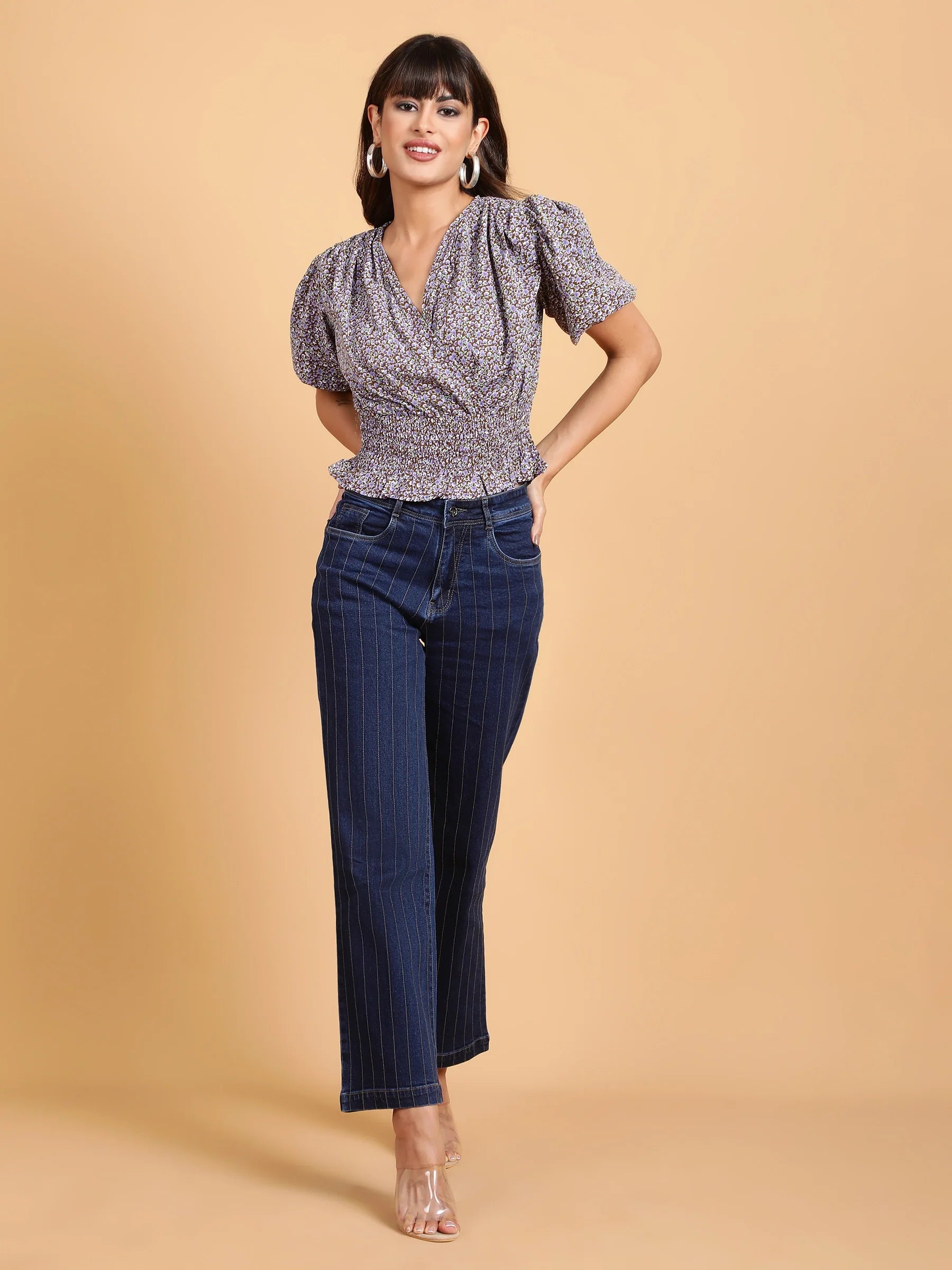 Elasticated Hem Floral Print Cropped Top - Global Republic