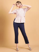 Women Pink & White Floral Peplum Top