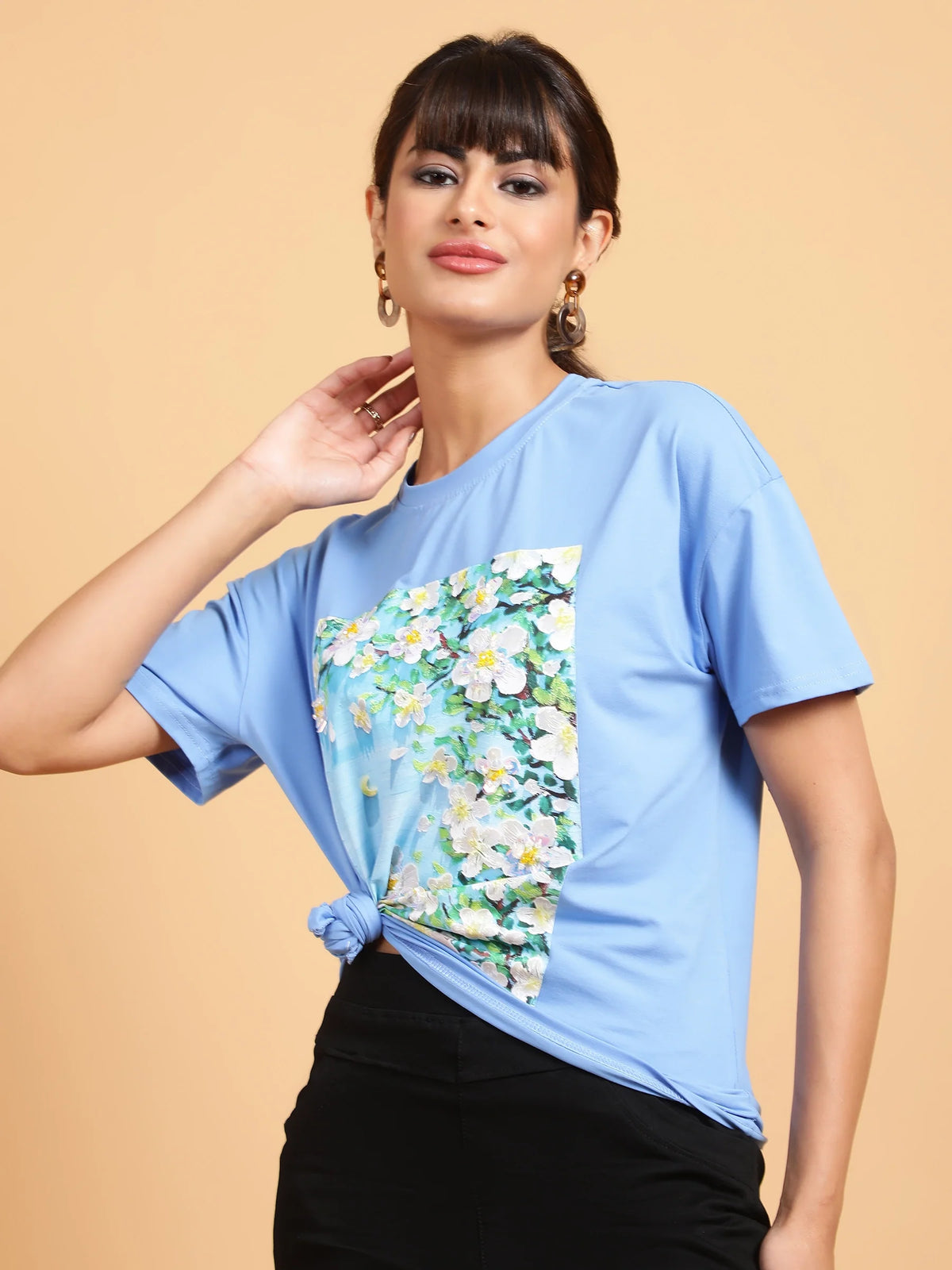 Women Regular Fit Floral Embellished T-Shirt