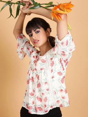 Black Floral Georgette Top