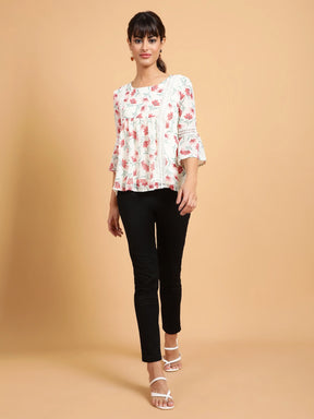 Black Floral Georgette Top