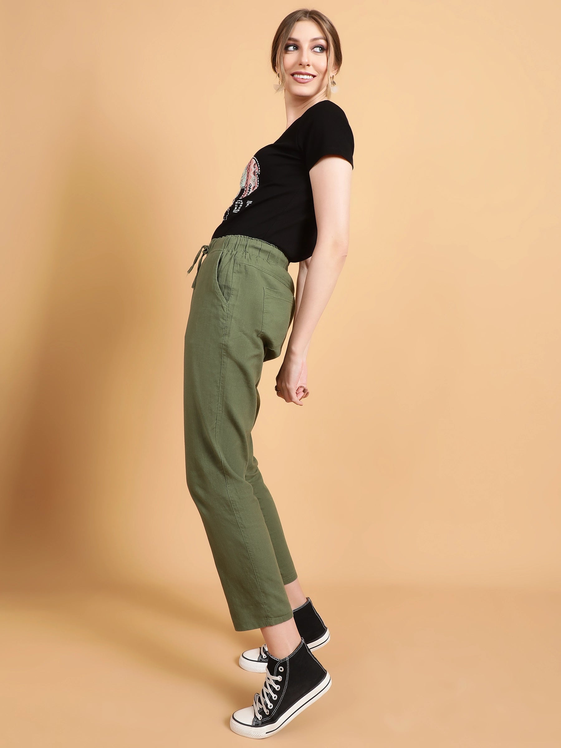 olive green plain cotton lower