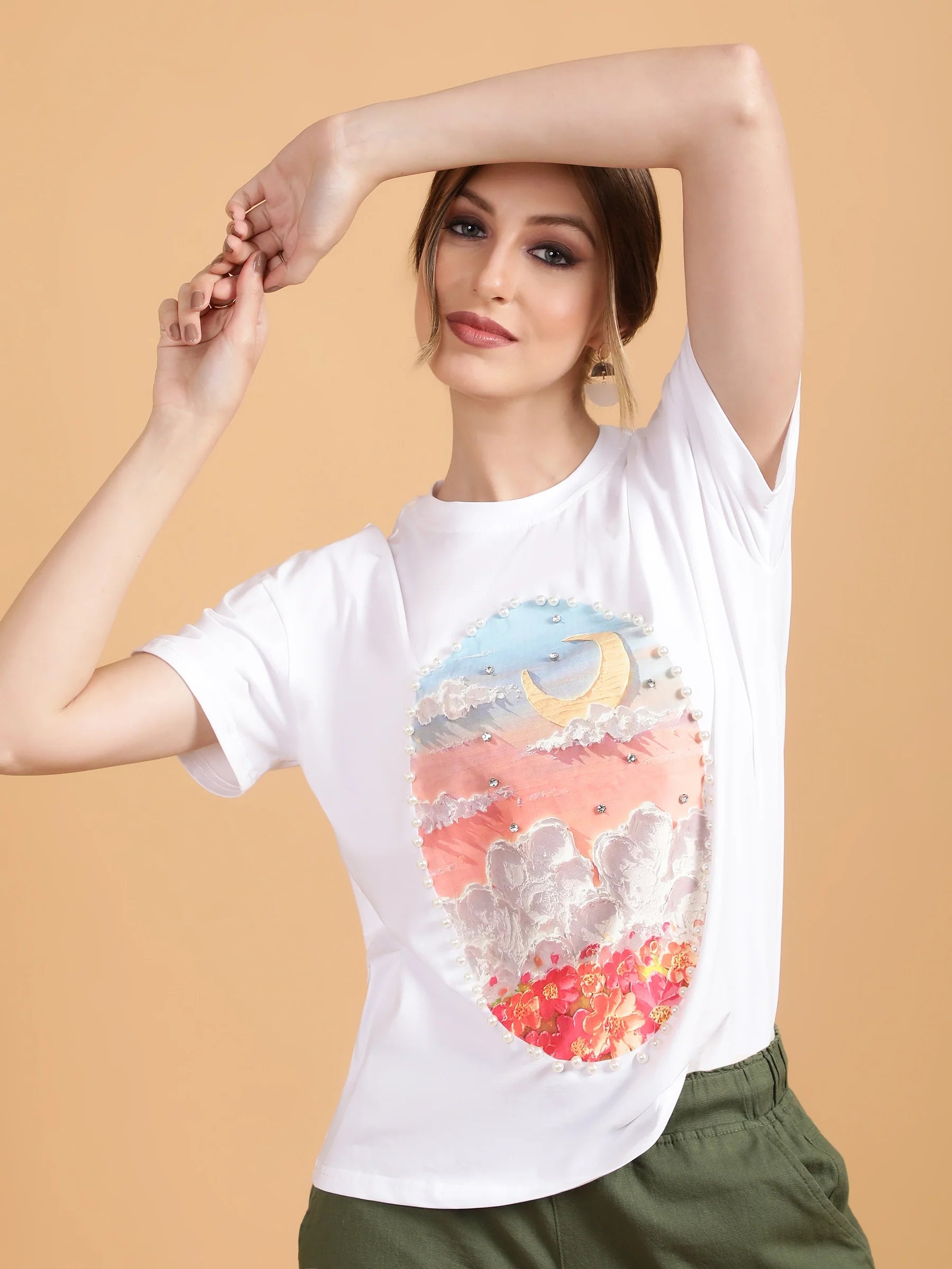 White Graphic Embellished T-Shirt - Global Republic