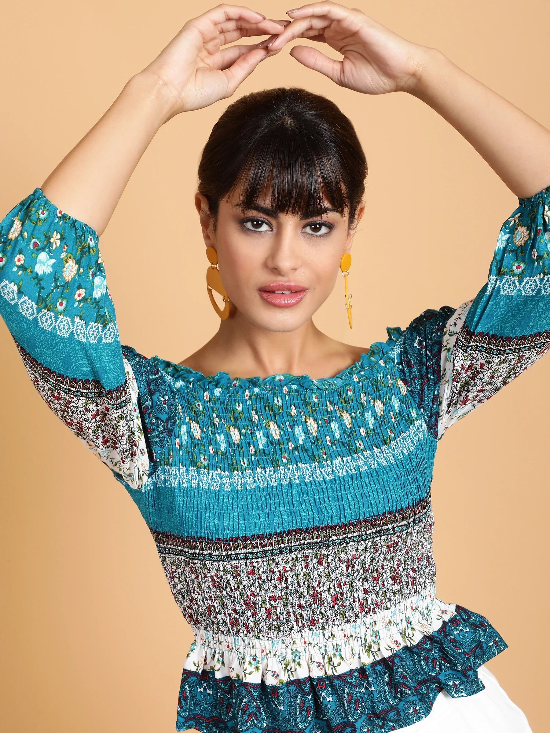 Off-Shoulder Floral Rayon Top