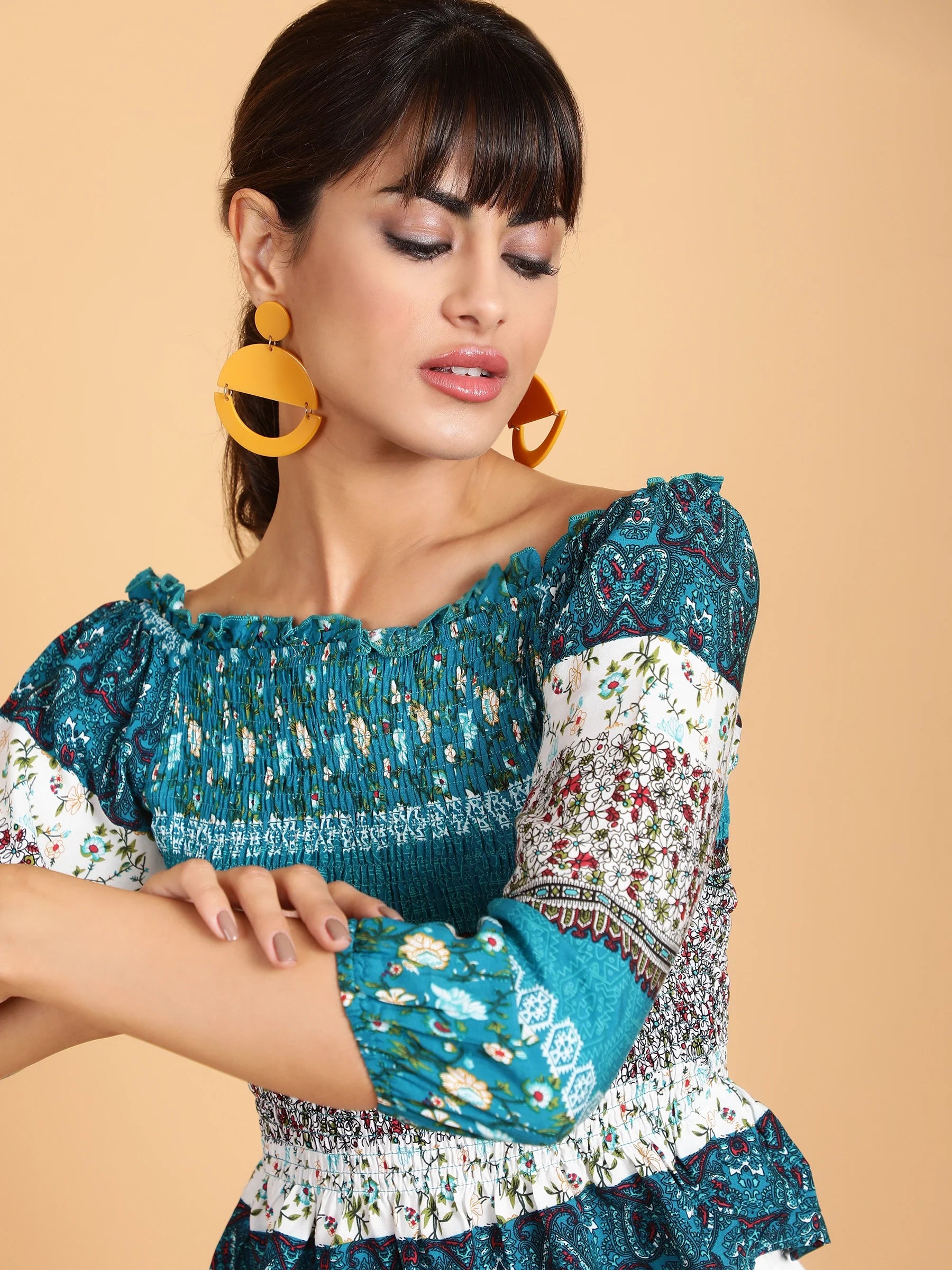 Off-Shoulder Floral Rayon Top