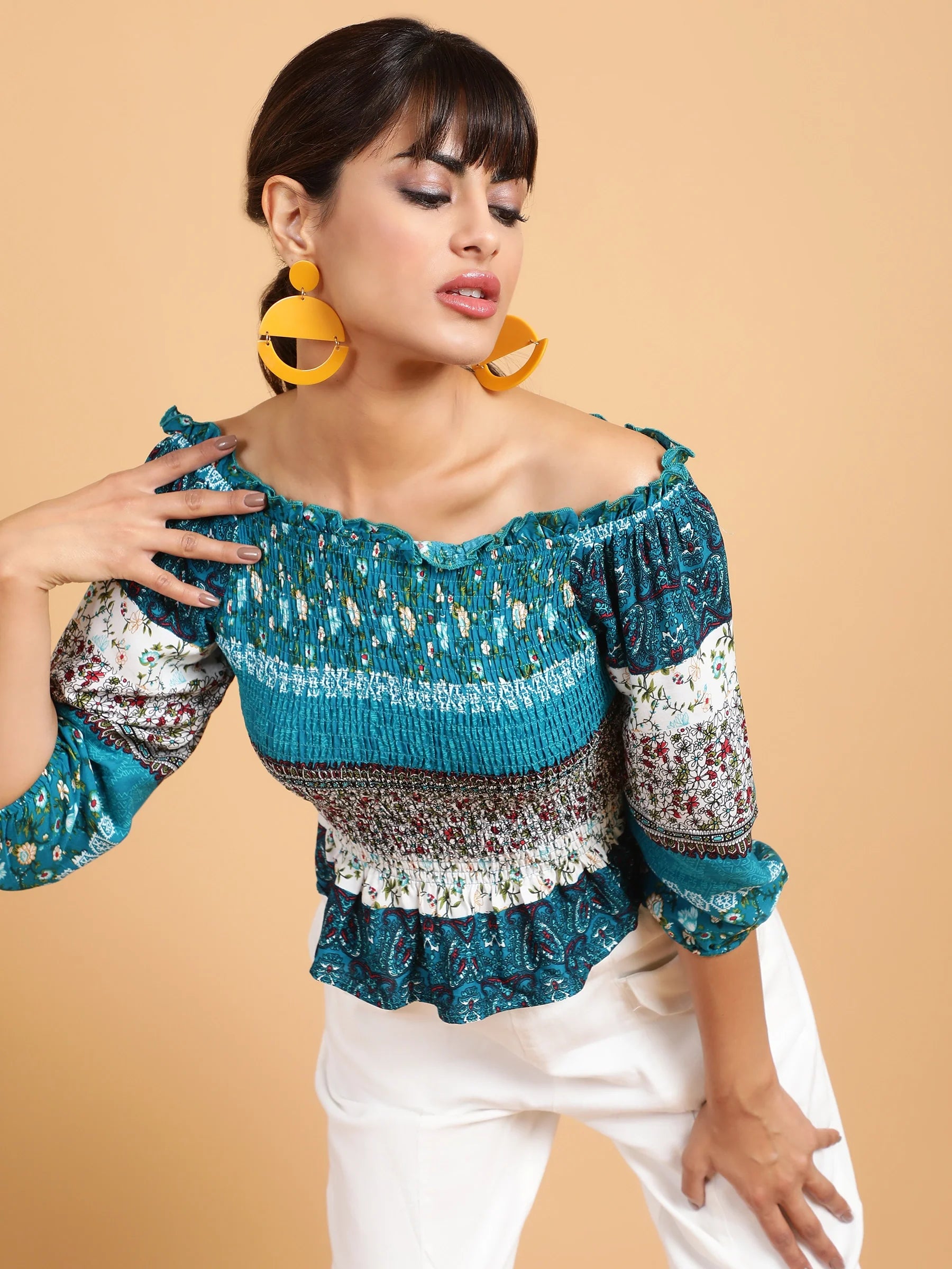 Off-Shoulder Floral Rayon Top
