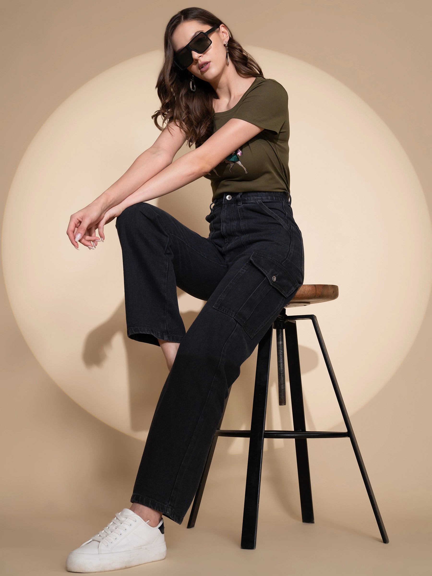Women Iron Grey Regular-Fit Stretchable Jeans - Global Republic