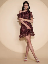women wine polyester printed dress