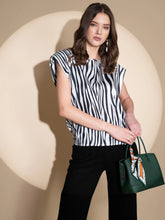 Women Loose Fit Black And White Printed Blouse