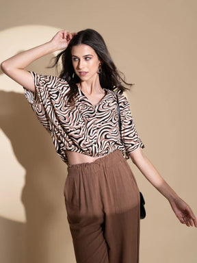 Women Regular Fit Collar Neck Printed Blouson Top