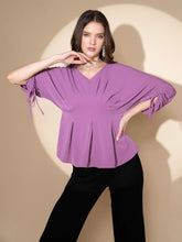 Women V-Neck Loose Fit Mauve Blouse Top