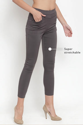 solid grey stretchable jeggings