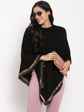 Women Black Round Neck Loose Fit Ponchu