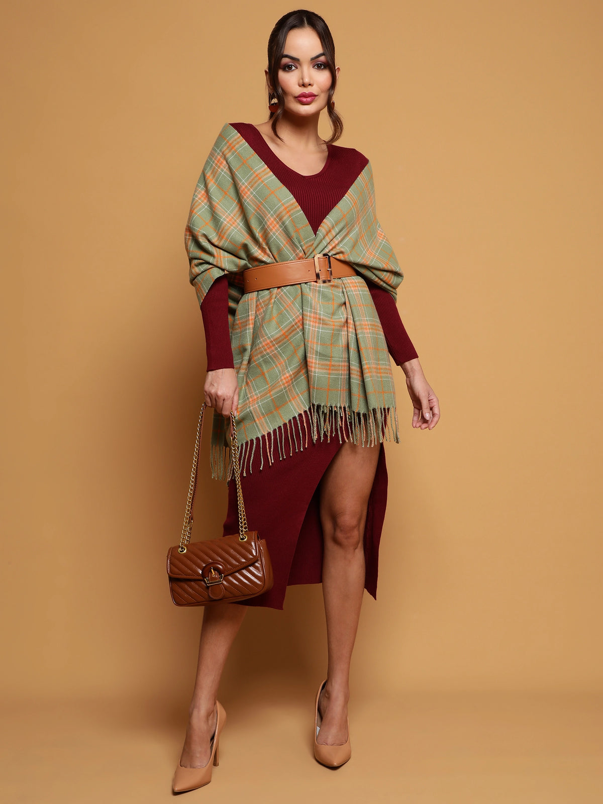 Women Pista Green Soft Check Printed Viscose Stole