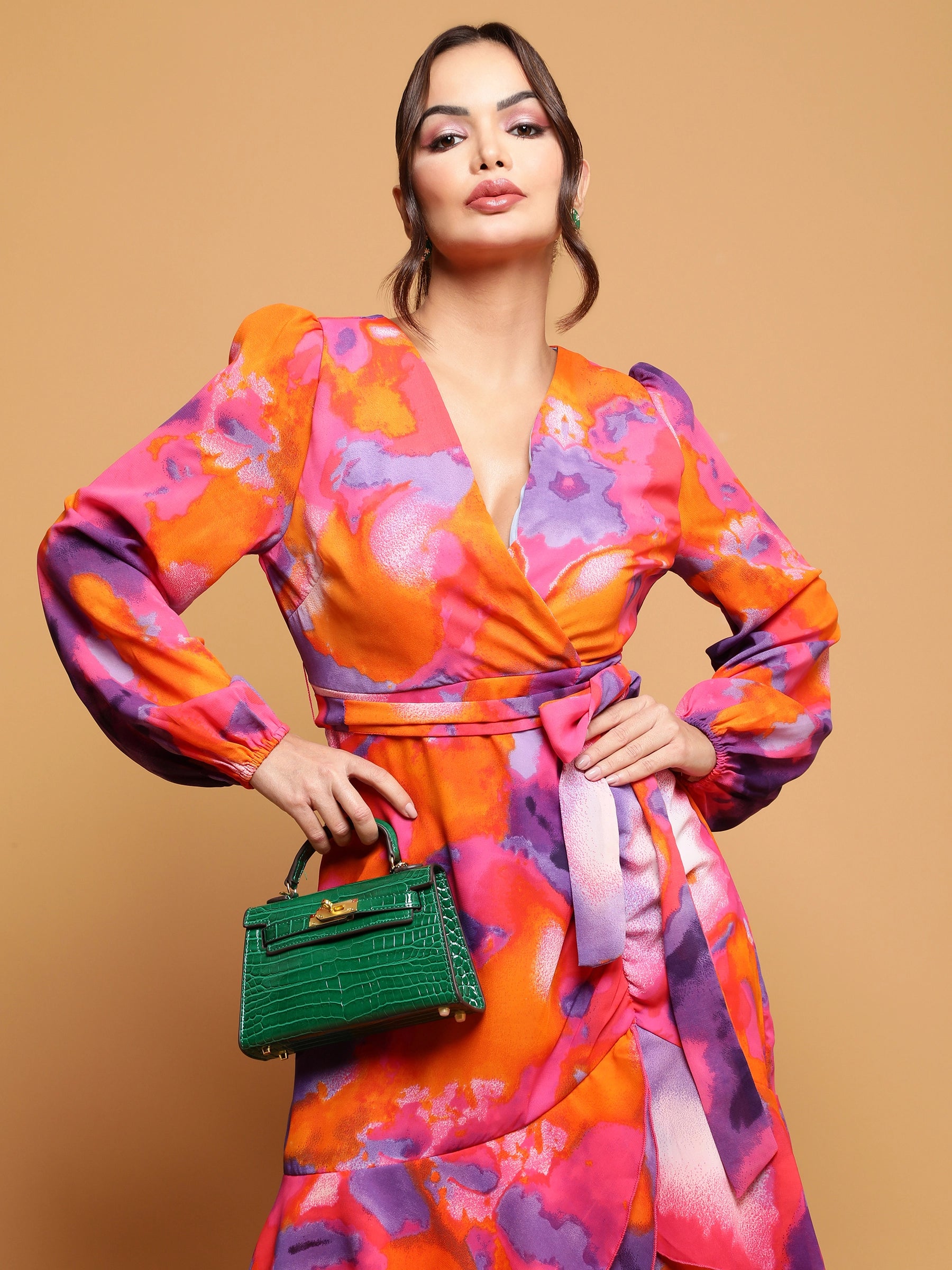 women multi ruffled floral print flared dress