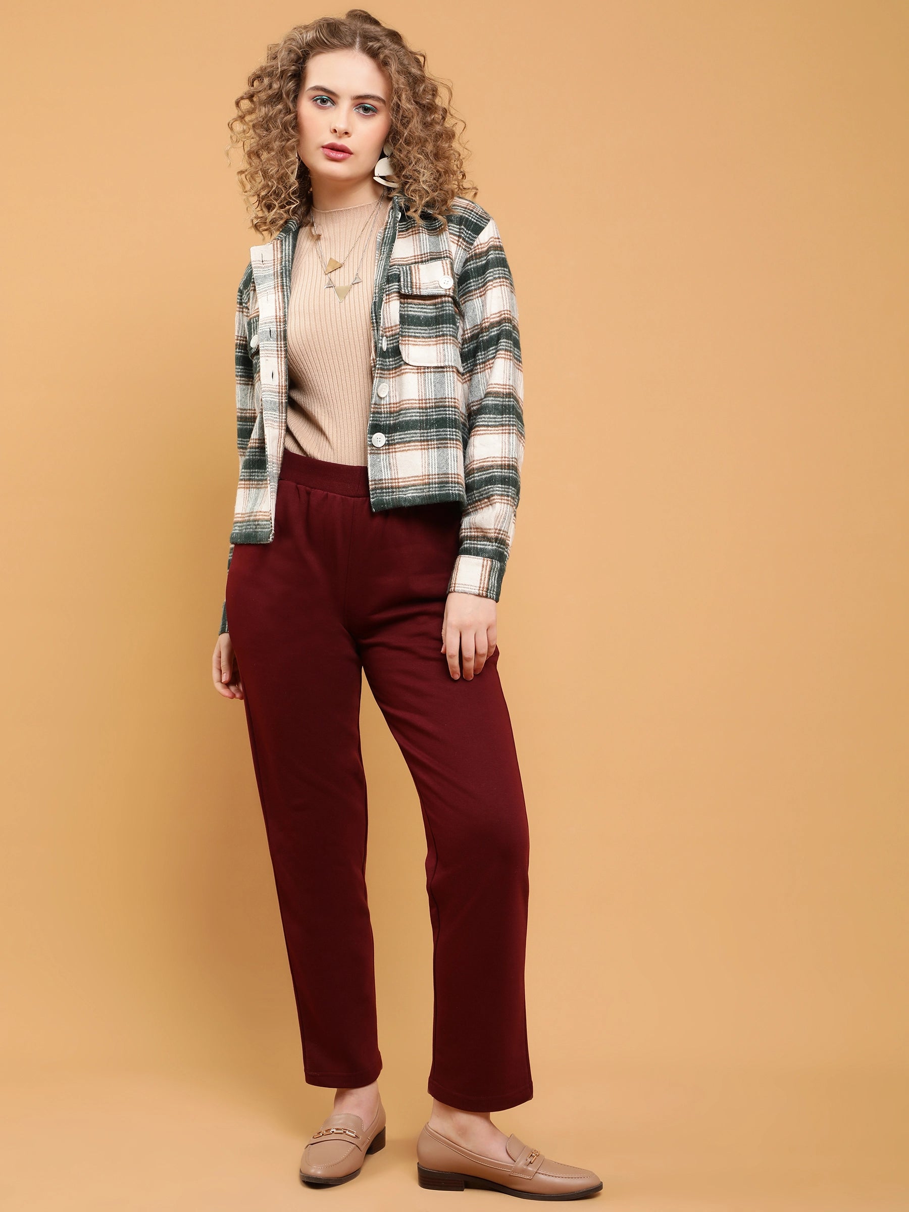 Women Green Checkered Crop Plaid Loose Fit Cotton Shirt - Global Republic