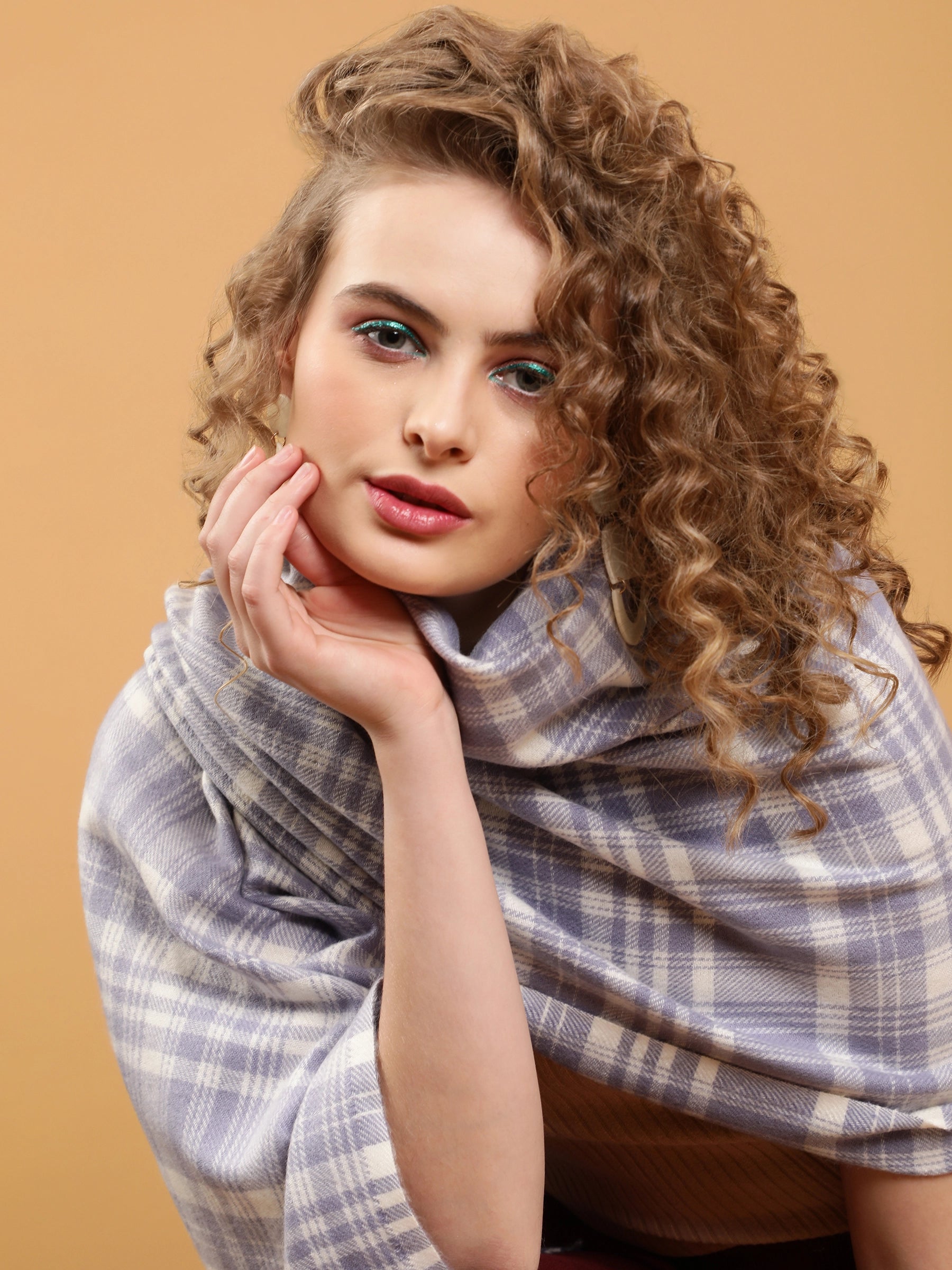 Women Mauve Soft Check Printed Viscose Stole - Global Republic