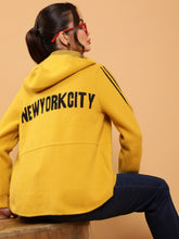 Women Mustard Regular Fit Printed Hooded Jacket